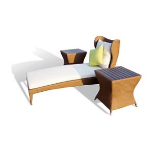 [Hot Item] Garden Wicker Chaise Sun Lounge Bed with Side Table