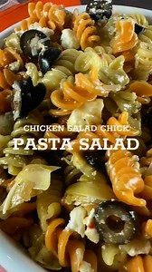 Chicken Salad Chick Pasta Salad is an easy-to-make, potluck-perfect pasta salad! Like & Comment CHICK for the recipe! Tri-color rotini pasta tossed with Italian dressing, feta & parmesan cheese, black olives & artichoke hearts. | Food Hussy