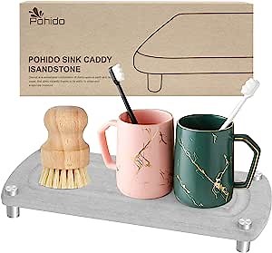 Quick Dry Sink Caddy Set with Water-Absorbing Stone Tray - Ideal Organizer for Kitchen and Bathroom Sinks, Effortless and Fast Drying Solution for Modern Home Countertops(Grey)