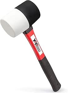 Rubber Hammer, 16oz rubber mallet With fiberglass Handle,black and white