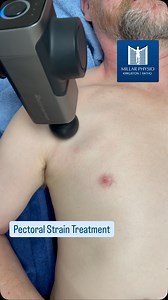 A treatment combination or percussion therapy, deep tissue massage, reciprocal inhibition (opposite muscular contraction and stretch massage), and acupuncture. These treatments along with a specific exercise plan provide excellent pain and tension relief whilst increasing range of movement and strength ☝️🏃‍♂️🙌 A pectoral strain can occur from a range of factors such bad posture, poor manual handling or traumatic injury. BOOK NOW Via the website or client portal 🤙 🔗 millarphysio.co.uk 🔗 http