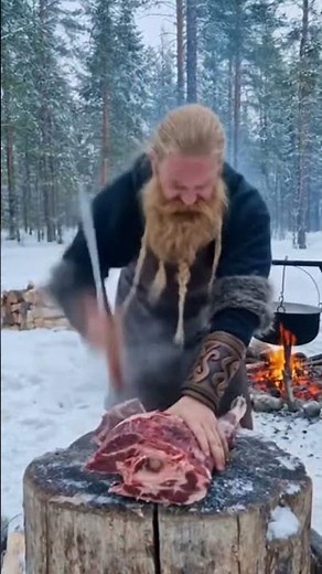 Viking Chef Cooking a Massive Buffalo Leg Stew 🐃🔥 | Nordic Wilderness Feast! #vikingfeast