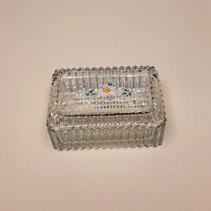 Vintage Pressed Glass Trinket Box – Hand Painted Floral Lid - Etsy