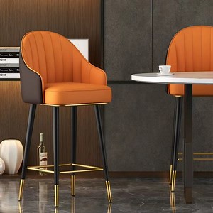 [Hot Item] Bar Chair Leather Modern Front Desk Cashier Hotel High Stool Backrest Chair