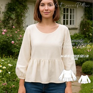Peplum Blouse Sewing Pattern: Cottagecore Long Sleeve Top (PDF Digital Download, XS-4XL) - Etsy