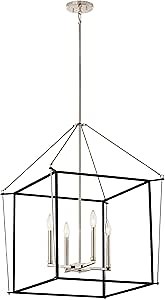 Kichler Eisley 4-Light Foyer Pendant, Soft Modern Light in Polished Nickel and Black, Sloped Ceiling Compatible, for Foyer, Bedroom, Office or Kitchen (30" x 22.25" x 22.25"), 52627PN