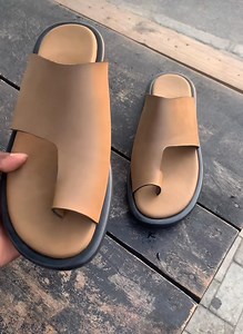 Mens Leather Toe Ring Sandals Minimalist Slide Slippers Open Toe Flat Summer Slip on Beach Resort Casual Black Tan Gift for Him Quiet Luxury - Etsy