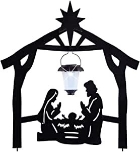Celebrate The Spirit of Holy Family Nativity Shadow Garden Stakes -Three Piece Heavy Gauge Sheet Metal Shadow Style Christmas Nativity Scene Lawn Decoration with Jesus , Joseph and The Virgin Mary.