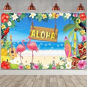 Luau Party Decoration, Extra Large Hawaiian Aloha Party Backdrop, Summer Beach Banner, Pool Birthday Musical Party Background, Baby Shower Tropical Tiki Photography Decoration, 5.9x3.6ft