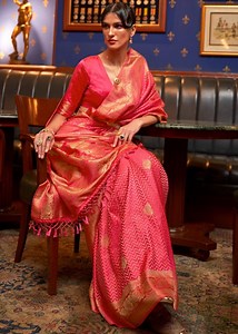 Festive Pink Pure Satin Weaving Silk With Butties All Over Saree and Classic Border With Matching Blouse,party Wear Saree, Casual, Festive - Etsy UK
