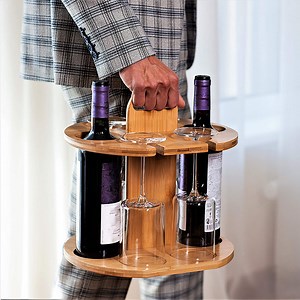 [Hot Item] Creative Household Wine Bottle and Wine Glass Upside Down Bamboo Wooden Rack Wooden Wine Holder