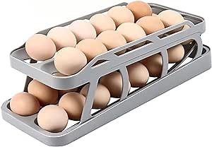 Egg Holder for Fridge - Organizer With Rolling Storage, Container Dispenser, Space Saving Tray for Refrigerator and Countertop