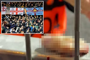 West Ham fan loses FINGER in goal celebrations in gruesome video from Genk clash