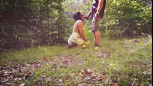 Submissive wife trains in the forest