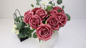 48 PCS Deep Pink Roses Artificial Flowers - Fake Silk Floral with Long Stems Bulk for Table Centerpieces DIY Bouquet Arrangements Wedding Party Bridal Shower Vase Decorations