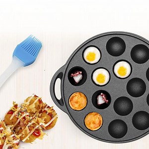 [Hot Item] Household 15/19 Holes Pre-Seasoned Non Stick Cast Iron Takoyaki Pan Grill Pan for Cooking Puffs Octopus Ball Baking Pan