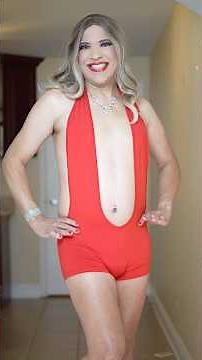 Beautiful Crossdresser Looking Gorgeous Modeling Red Bodysuit