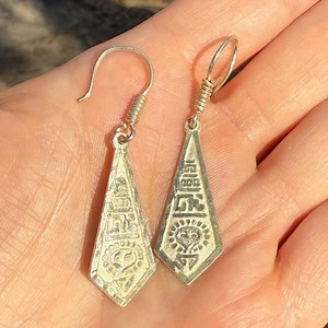 Mexican Silver Aztec Earrings | Vintage Sterling Drops - Etsy