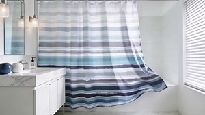Sunlit Ombre Blue Textured Slubbed Fabric Shower Curtain, Blue and White Stripe Shower Curtains for Bathroom Decoration, Wave Striped Bathroom Curtains, 71x71