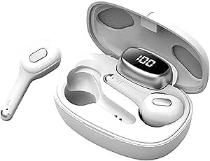 CJ TECH True Wireless Earbuds - Wireless Earbuds with Microphone - Long Range Bluetooth - Longest Battery Life (White)