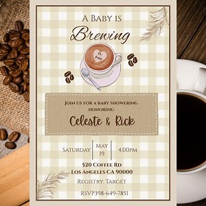 A Baby is Brewing, Coffee Shower Invite, Editable Template, Neutral Gender, - Etsy