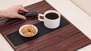 Bamboo Couch Arm Tray Table with Anti-Slip Cork Pad，Foldable Sofa Armrest Tray Table for Couch，Flexible Couch Arm Cup Holder，Portable Sofa Arm Chair Table for Drink, Snacks, Phone, Remote (Gray)