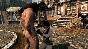 Skyrim Sofia gets fucked in the street in sexy lingerie and leather gloves.