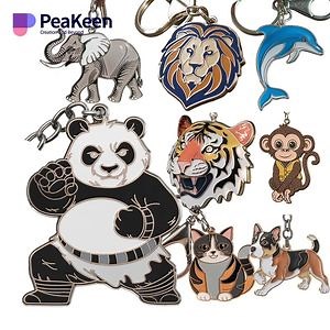 [Hot Item] Custom Metal Animal Zoo Panda Lion Dolphin Tiger Monkey Wildlife Keychains