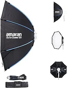 Amaran Octa Dome 120, 4ft(120cm) Foldable Octagonal Bowens Mount Softbox, Quick Setup for Large-Scale Portrait & Video Photography, Soft, Natural Light, Includes Diffusion & Control Grid, Carrying Bag
