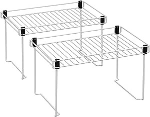 Amazon.com: Stackable Kitchen Cabinet Shelf Organizer,Counter Spice Racks,Multifunctional Storage Racks for Kitchen Cabinets, Dish Drainer, Pantry, Countertops, Fridge, Food and Utensils - White 2 Sets: Home & Kitchen