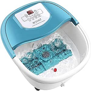 ACEVIVI Foot Spa Bath Massager with Heat and Bubble Jets Electric Shiastu Massage Rollers Motorized Maize Massage Rollers Pedicure Stone Mani/Pedi Soak Tub Home Bucket Heating Foot Spa Machine