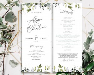 Boho Greenery Wedding Program Template: Eucalyptus Fan (instant Download) - Etsy