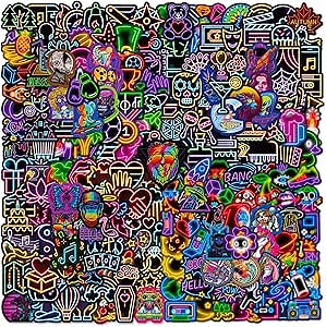 200 Pcs Neon Stickers, Cool Neon Stickers Pack for Kids Teens Adults, Waterproof Vinyl Neon Stickers for Laptop Water Bottle Luggage Skateboard Bike Guitar
