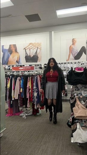 Busty Cross Dresser 180 Trip to Kohls in Crocodile Stiletto Boots, Skater Skirt and Red top