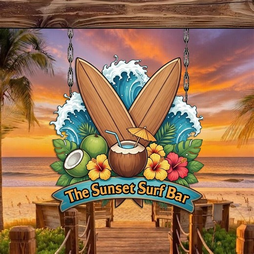 Personalized Surf Bar Metal Sign, Custom Beach Bar Wall Art, the Sunset Surf Bar Decor, Tropical Surfboard & Cocktail Design - Etsy