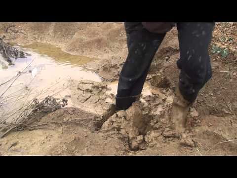 Clay Quarry - Nora Jan working up the mud in a clay runoff pit