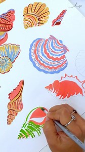 She sells seashells, and aren’t they perfect for a summer print. Our designer Nat shows off her skills with these perfectly painted shells. 🐚🦪 #trend #print #resort #tropical #swimwear #shell #nautical | Longina Phillips Designs