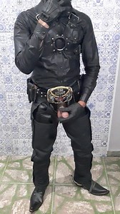 Cowboy full leather smoking, boots, buckles, jacket