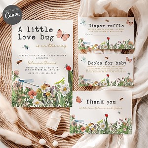 Little Love Bugs Baby Shower Invitation Bundle, Editable Gender Neutral Ladybug Insect Baby Shower Invitation Template Set, Bug Invite BS100 - Etsy