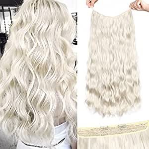 HOOJIH Wire Hair Extensions 3 Ways Adjustable Headband Size Curly Wavy Invisible Wire Hairpiece 24 Inch 150 Gram Invisible Secret Extensions for Women -White and Blonde Mixed