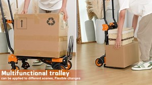 2-in-1 Folding Hand Truck Dolly 330LB Load Carrying, Hand Truck Foldable Dolly with Retractable Handle and 4 Rubber Wheels, Portable Folding Hand Cart for Moving/Travel/Office(Green)