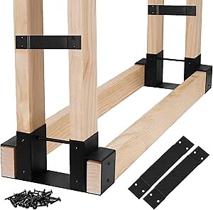 Firewood Rack Brackets Kit Outdoor | Log Holders for Firewood Storage Rust Proof, Adjustable Heavy Duty Fireplace Wood Holder with Screws for Fire Pit Area, Patio, Yard- 1 Pair