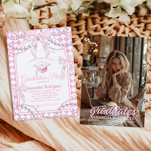 Pink Bow Graduation Invitation, Grad Party Invite, Pink Ribbon Graduation Invitation, Graduation Bundles - Etsy UK