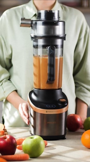 Mistura, inverte e faz sumo. 🕺🍊🍓Com a tecnologia Flip & Juice™ conseguimos obter batidos cremosos a sumos líquidos (ou com muita polpa) e cria sorrisos a todas as visitas aí de casa. | Philips em Casa