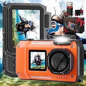 Waterproof Digital Camera, 4K Video & 48MP Dual Screen Underwater Camera, Perfect for Snorkeling, Diving, Kids & Adults - Water Proof Camera for Pool, Beach, and Outdoor Adventures (D50-Orange)