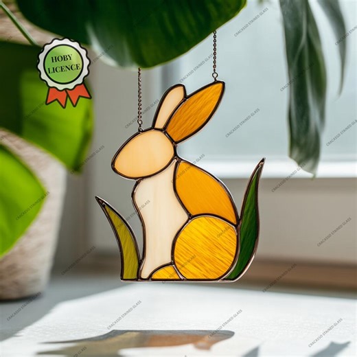 Rabbit Stained Glass Pattern, Bunny Suncatcher Template, Easy Animal Window Hanging SVG PDF, Beginner Spring Glass Design - Etsy