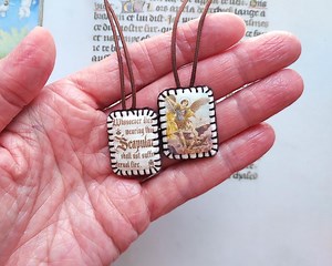 St. Michael Brown Scapular With Scapular Promise - Handmade in France, Wool Catholic Necklace - Etsy