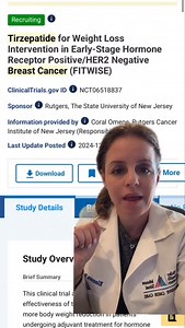 Highlighting 3 ongoing clinical trials of GLP-1 medications in breast and endometrial cancer. 1. FITWISE: Tirzepatide for Weight Loss Intervention in Early-Stage Hormone Receptor Positive/​HER2 Negative Breast Cancer 2. Tirzepatide Weight Loss for MRD Early Breast Cancer (TRIM-EBC) 3. A Study of a Weight Loss Intervention in People With Endometrial Cancer Very critical research and asking the important questions. You can get more info by searching for these trials at clinicaltrials.gov as well a