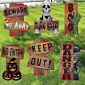 KatchOn, Halloween Spooky Do Not Enter Signs - Pack of 6 | Beware Halloween Yard Signs with Stakes for Halloween Decorations Outdoor | Hocus Pocus Yard Sign for Spooky Front Yard Halloween Decorations