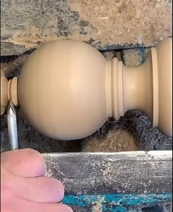 When turning a single finial to match an existing one in oak you have to work a little slower than normal as you don’t get into the swing of it. The picture at the end is this finial after sanding. #woodturning | The woodturners